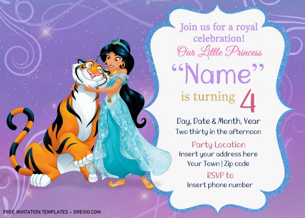 Free Jasmine Birthday Invitation Templates For Word and has Jasmine playing with Rajah