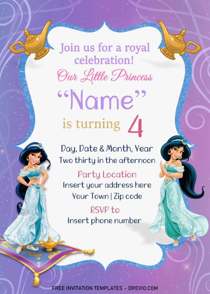 Free Jasmine Birthday Invitation Templates For Word and has portrait orientation card design