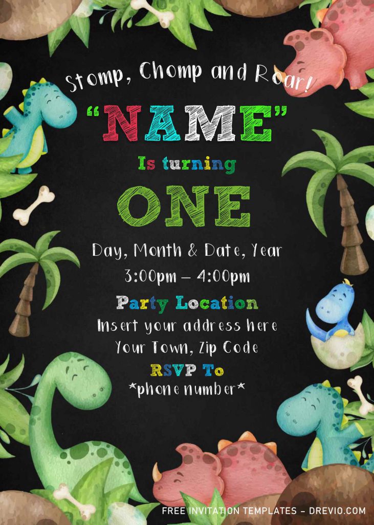 Free Dinosaur Birthday Invitation Templates For Word and has blackboard or chalkboard style background