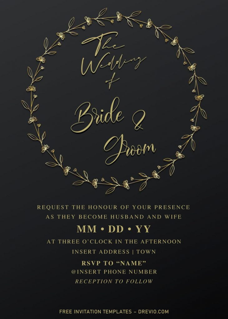 Free Elegant Black And Gold Wedding Invitation Templates For Word and has Gold wording