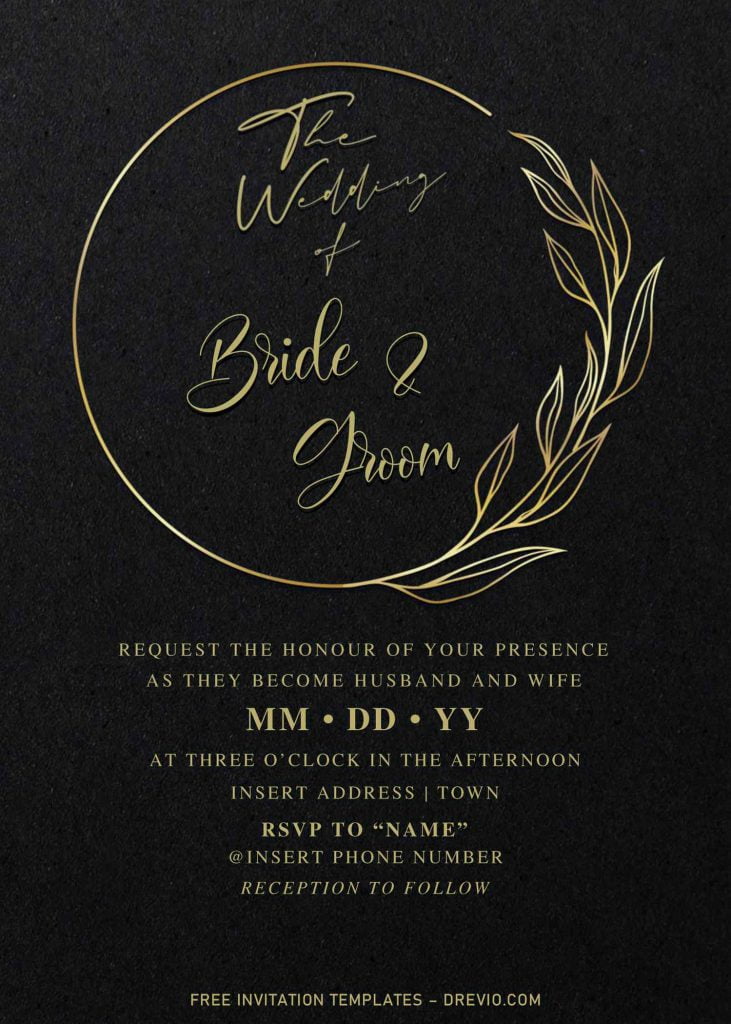 Free Elegant Black And Gold Wedding Invitation Templates For Word and has elegant typography