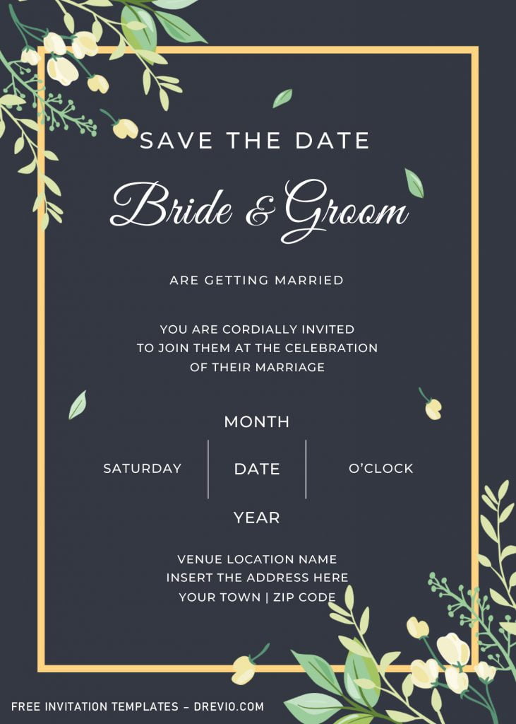 Free Greenery Wedding Invitation Templates For Word and has minimalist gold frame design