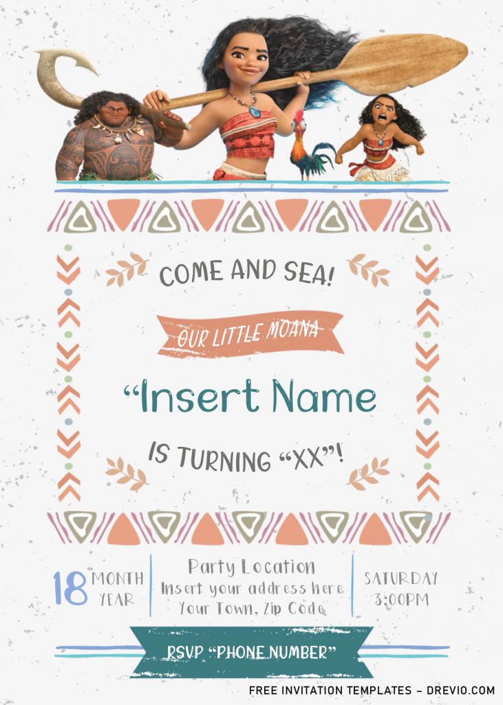 Free Moana Birthday Invitation Templates For Word and has cute and adorable tribal border