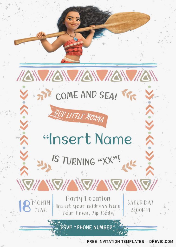 Free Moana Birthday Invitation Templates For Word and has Moana holding Paddle or Oar