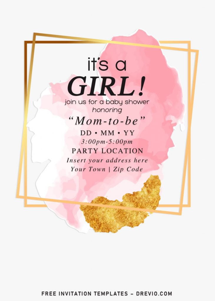 Free Gold Glitter Girl Baby Shower Invitation Templates For Word and has Bold and Chic background design