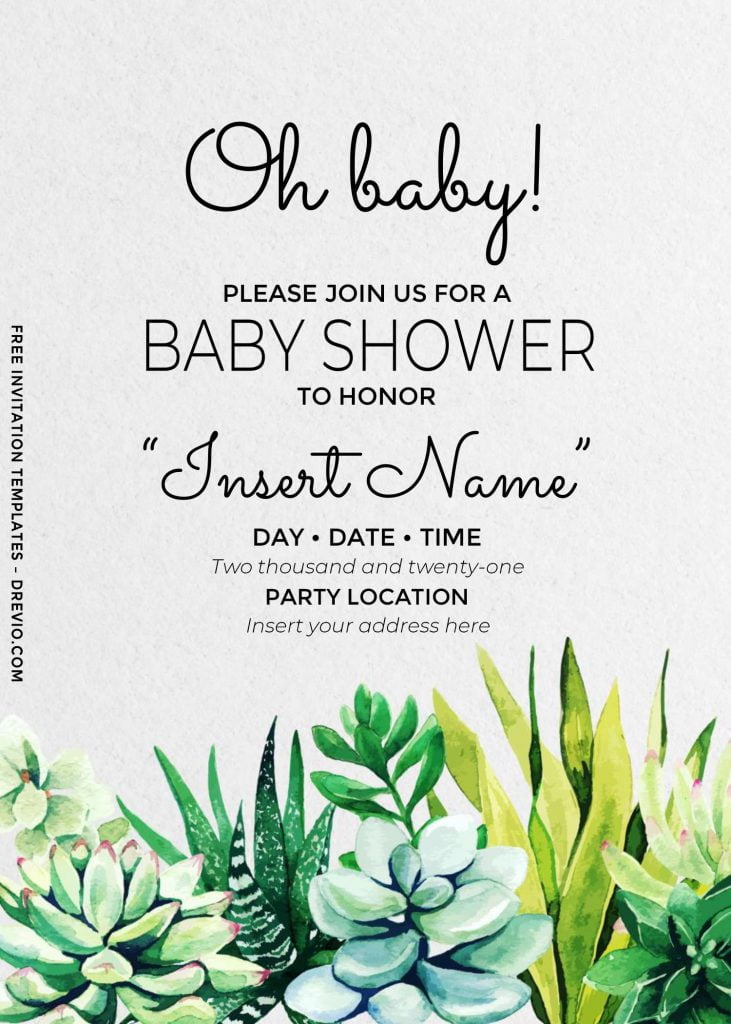 Free Oh Baby Cactus Baby Shower Invitation Templates For Word and has watercolor cactus and succulent plants