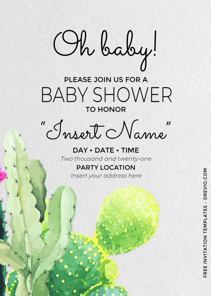 Free Oh Baby Cactus Baby Shower Invitation Templates For Word and has watercolor succulent plant