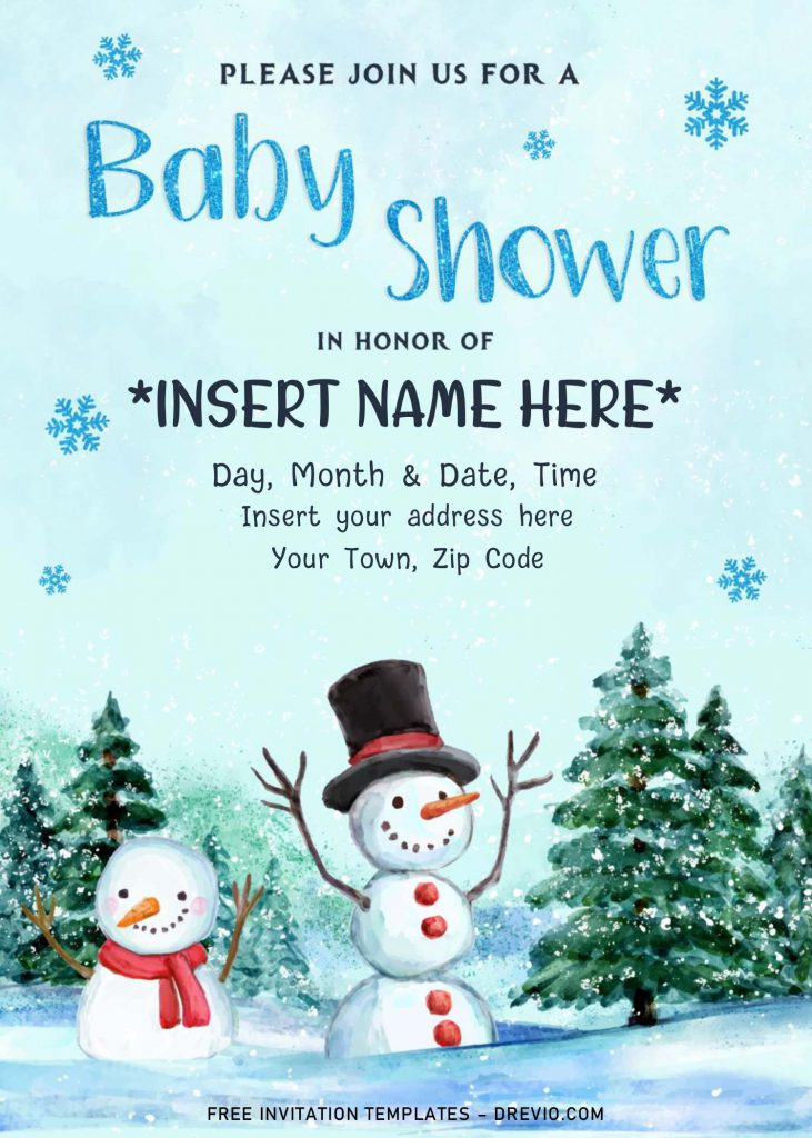 Free Winter Baby Shower Invitation Templates For Word and has cute evergreen trees