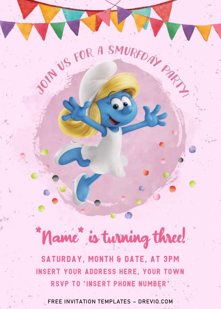 Free Smurf Birthday Invitation Templates For Word and has Flying Smurfette and Colorful Garland