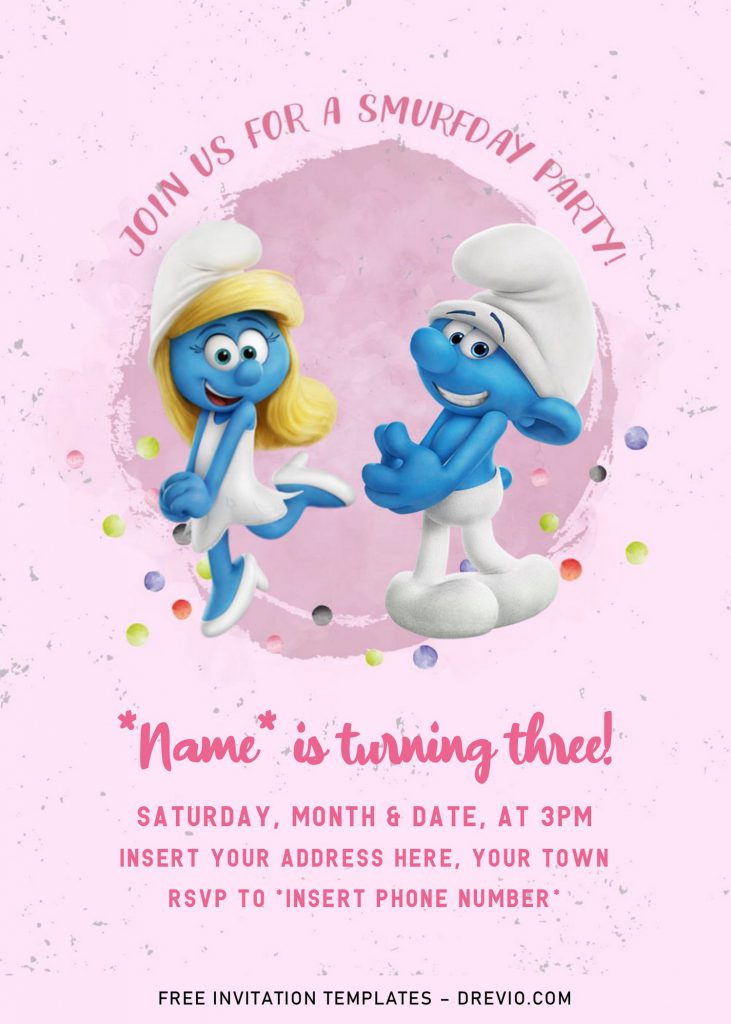 Free Smurf Birthday Invitation Templates For Word and has Pink background