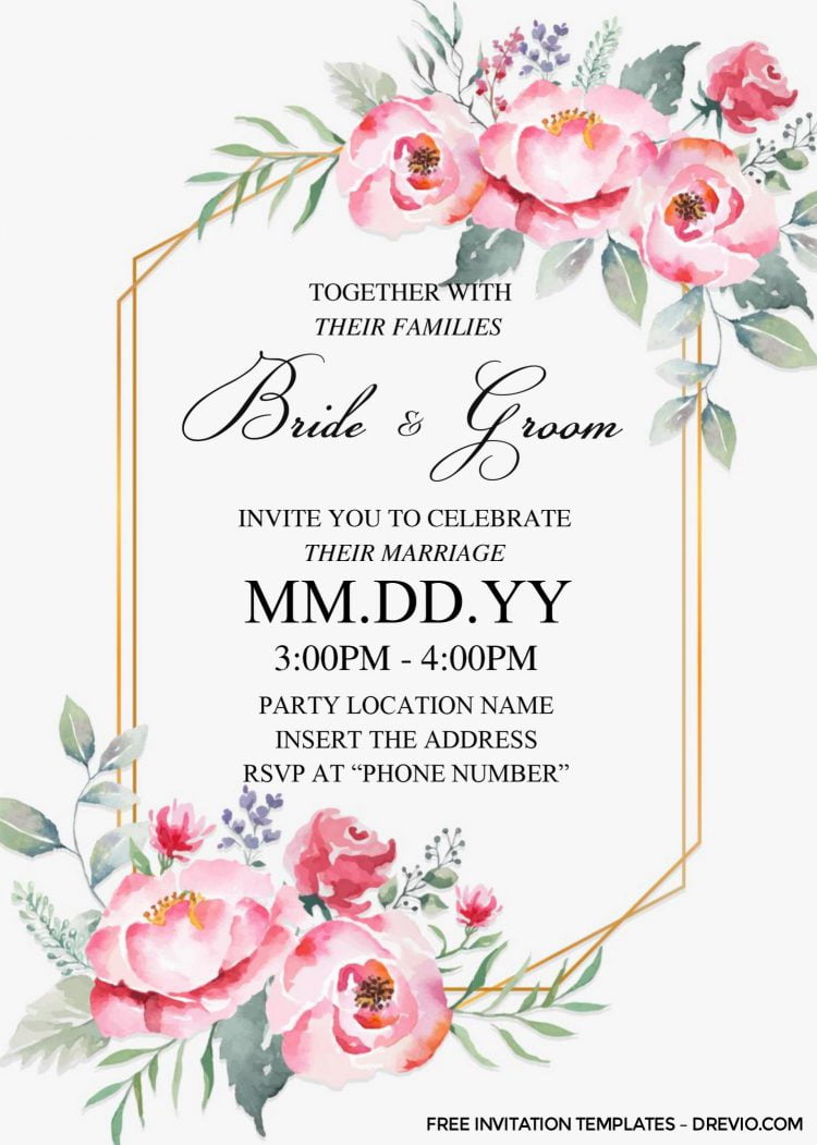 Free Dusty Rose Wedding Invitation Template For Word - Drevio : Free ...