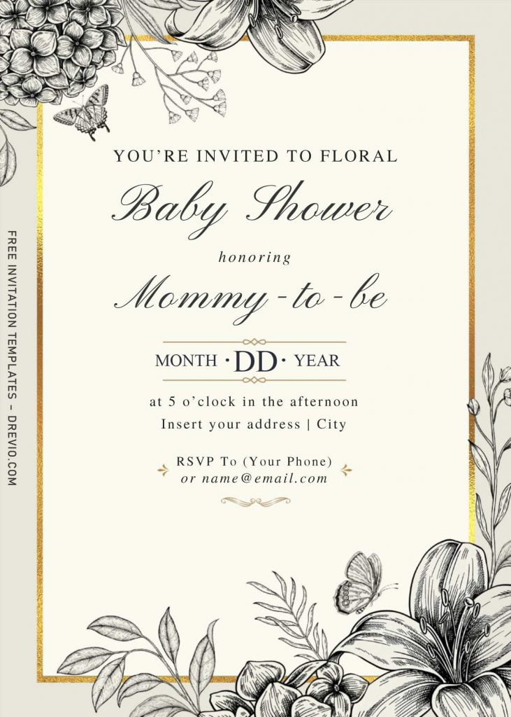 Free Hand Drawn Vintage Floral Wedding Invitation Templates For Word and has portrait design