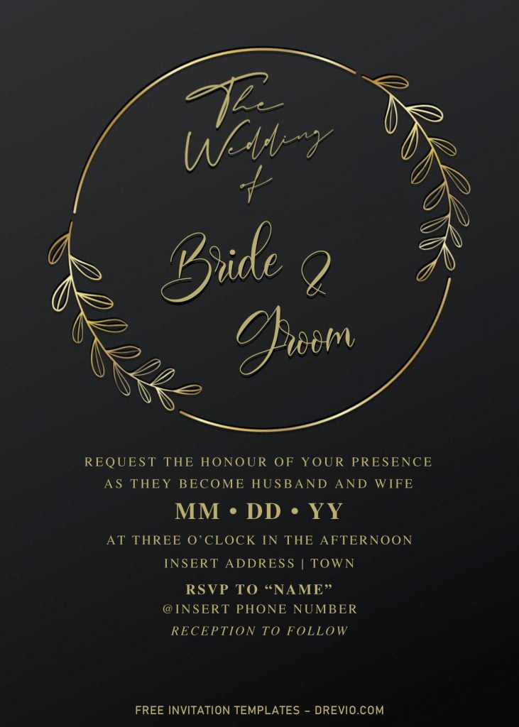 Free Elegant Black And Gold Wedding Invitation Templates For Word and has portrait orientation