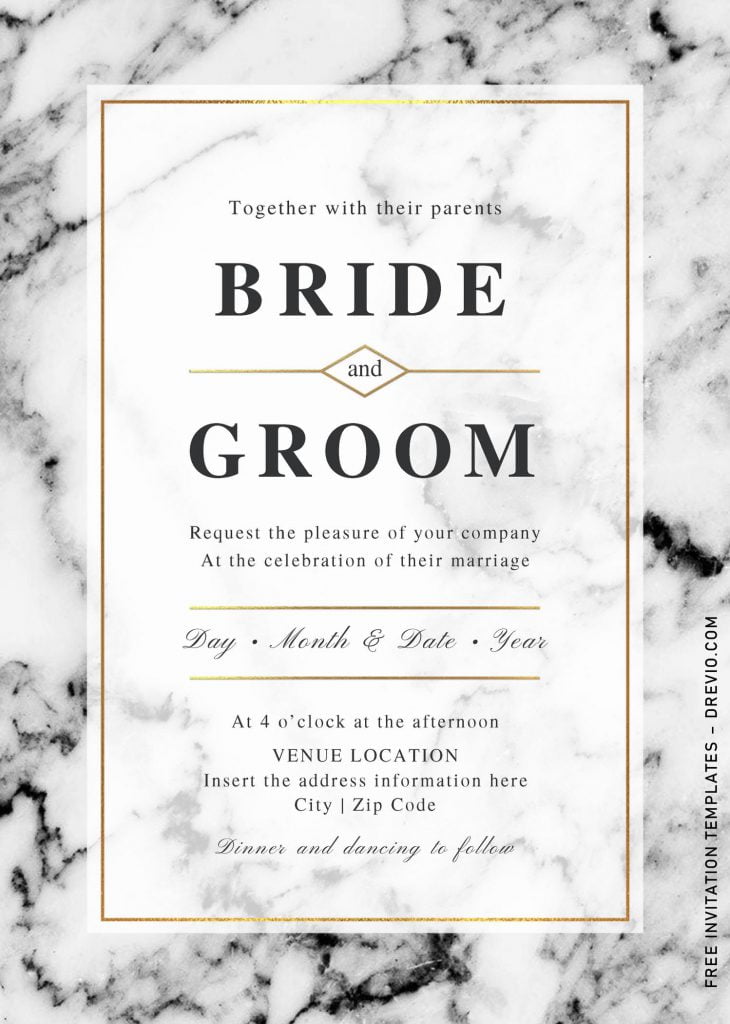 Free Elegant Marble Wedding Invitation Templates For Word and has white and black marble background