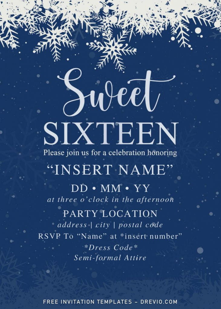 Free Winter Sweet Sixteen Birthday Invitation Templates For Word and has sweet sixteen wording