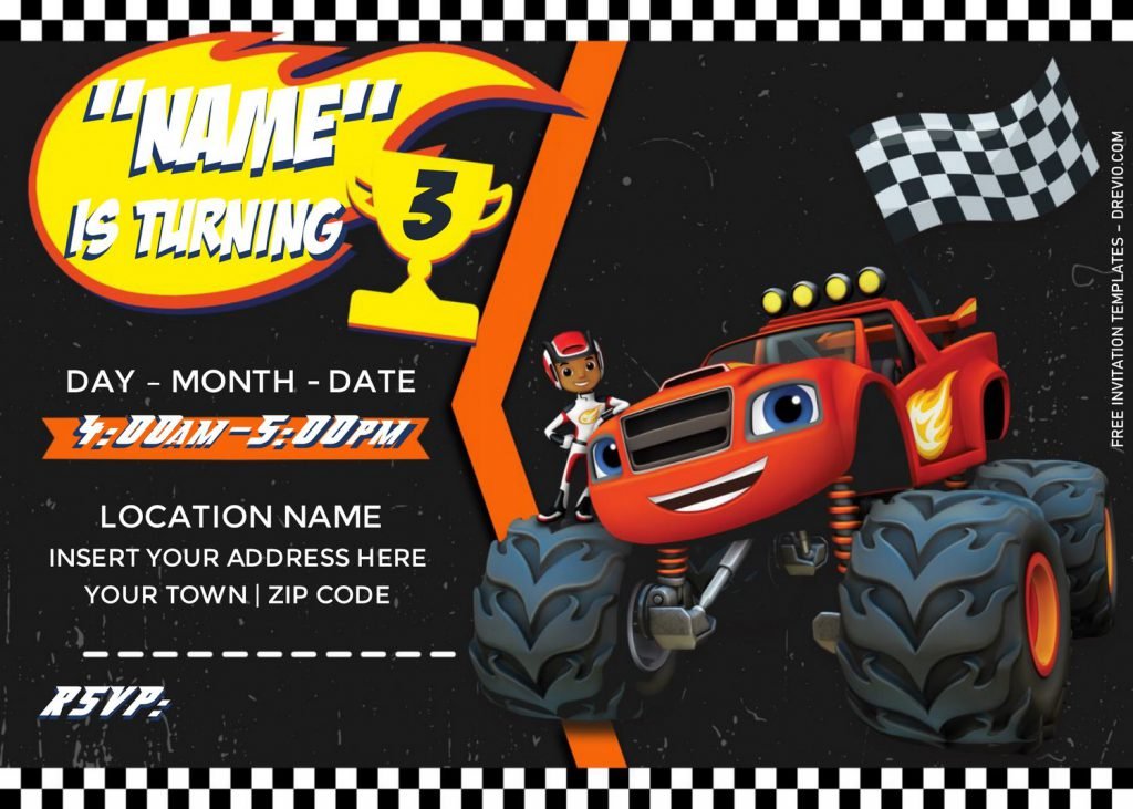 Free Blaze And The Monster Machines Birthday Invitation Templates For Word and has blaze and race flag