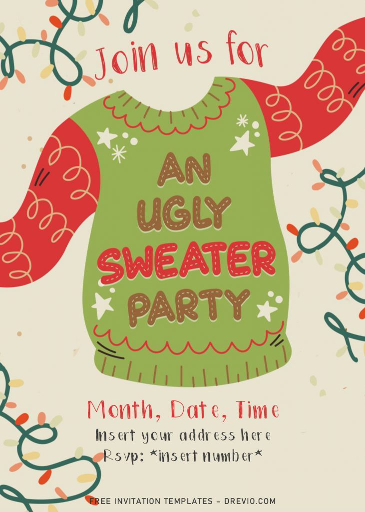 Free Ugly Sweater Party Invitation Templates For Word and has tan background