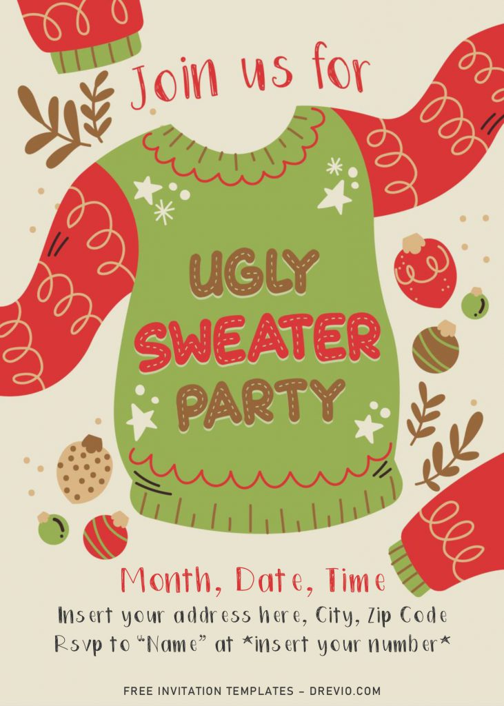 Free Ugly Sweater Party Invitation Templates For Word and has portrait orientation