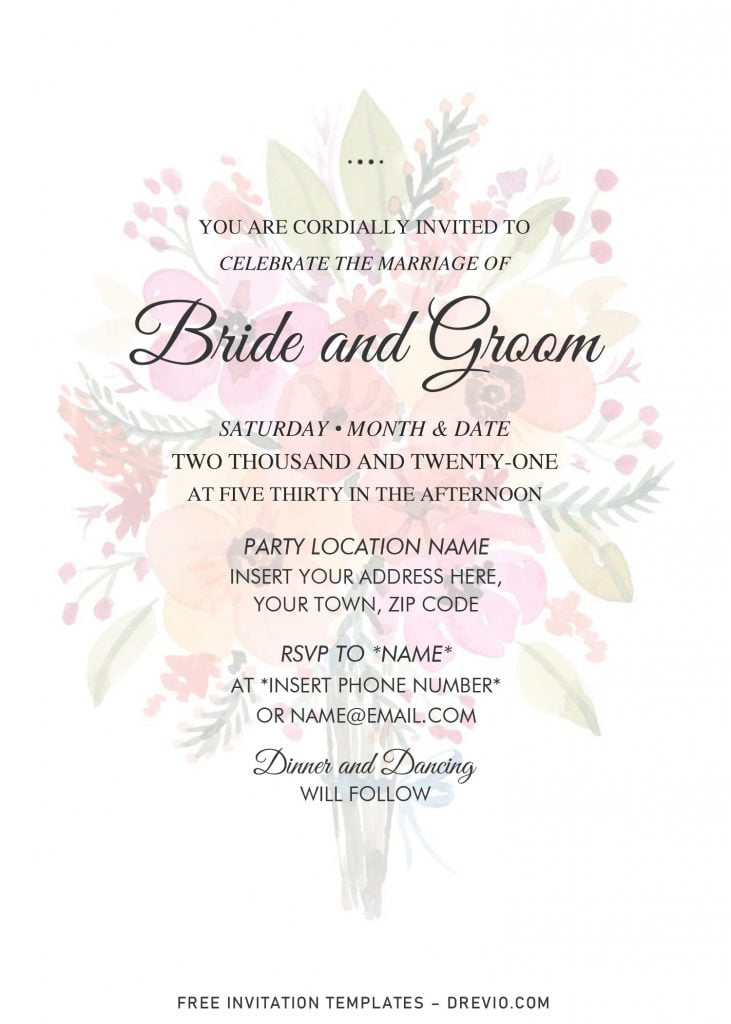 Free Vintage Floral Bouquet Wedding Invitation Templates For Word and has elegant typography