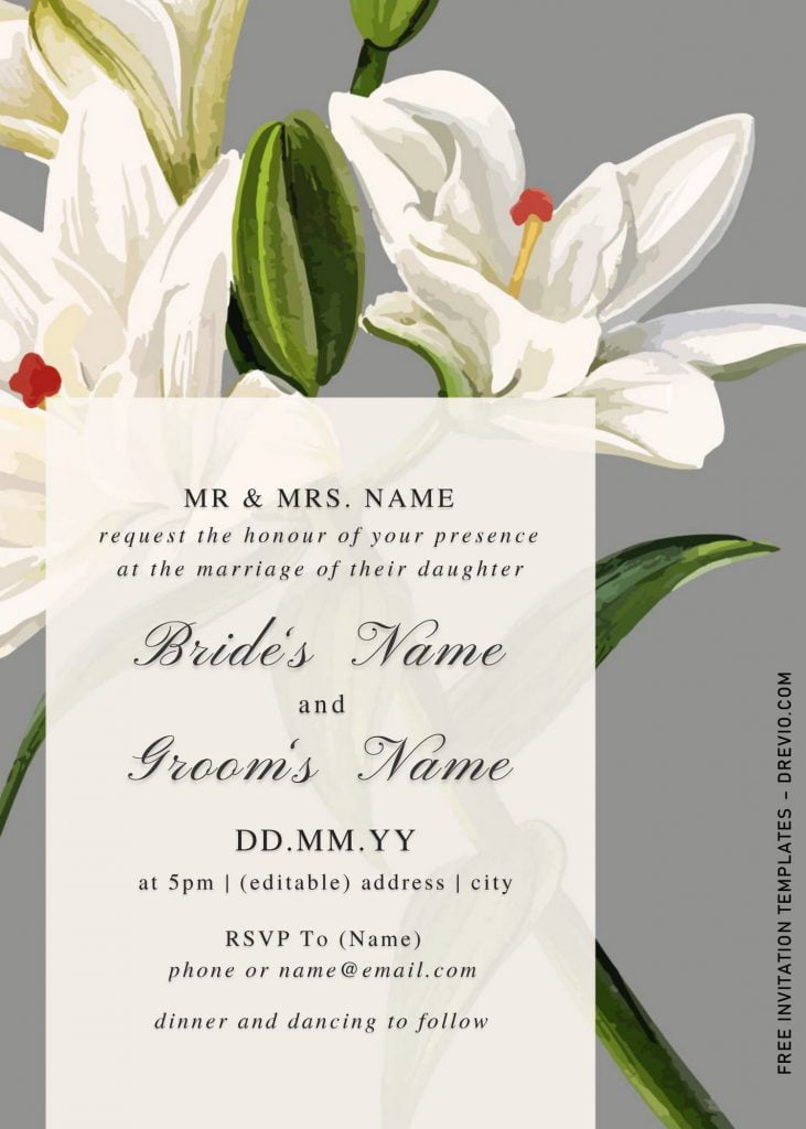 Free Watercolor Lily Wedding Invitation Templates For Word and has beautiful white lilies