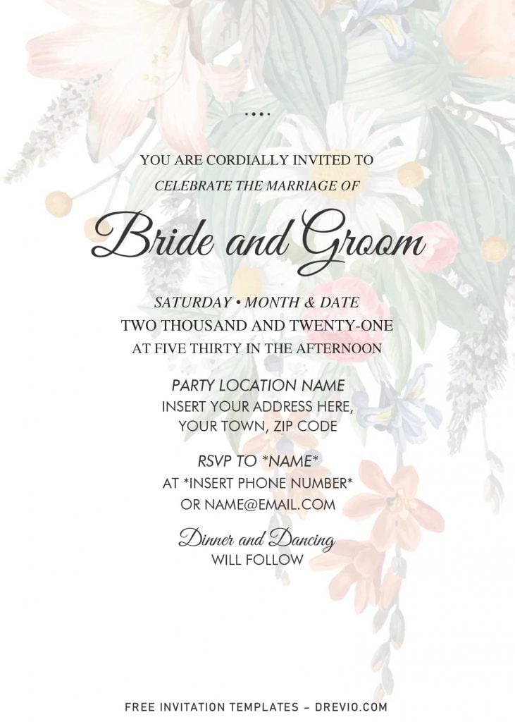 Free Vintage Floral Bouquet Wedding Invitation Templates For Word and has portrait orientation