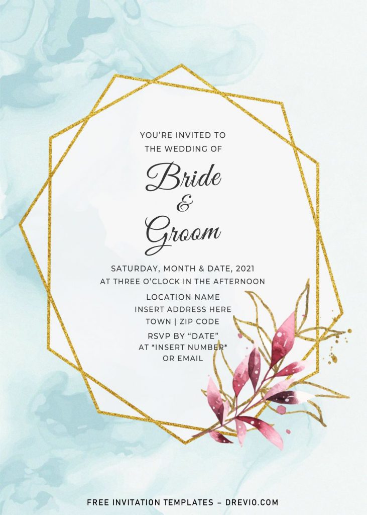 Free Gold Boho Wedding Invitation Templates For Word and has Watercolor Blue and Green combination background