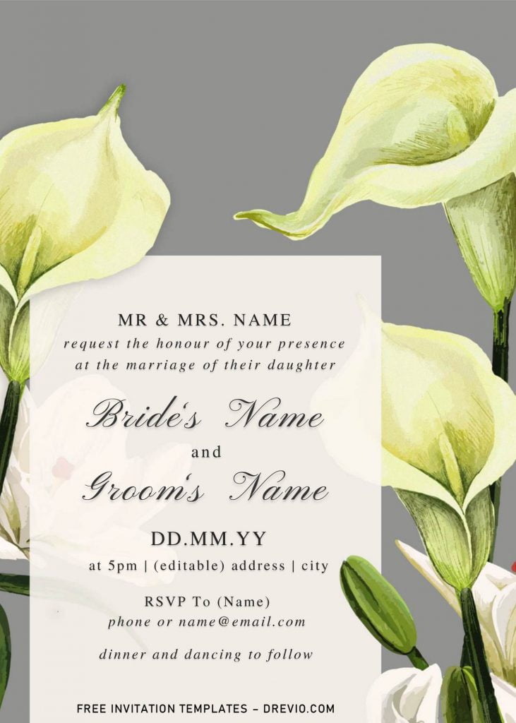 Free Watercolor Lily Wedding Invitation Templates For Word and has portrait orientation design
