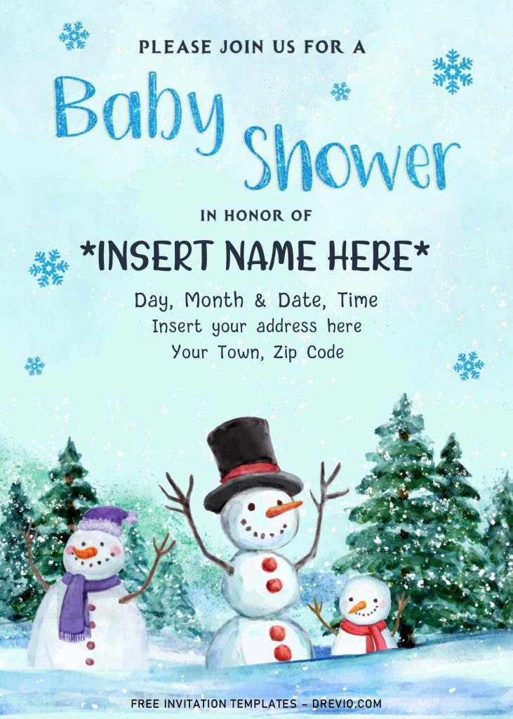 Free Winter Baby Shower Invitation Templates For Word and has Glitter Blue snowflakes