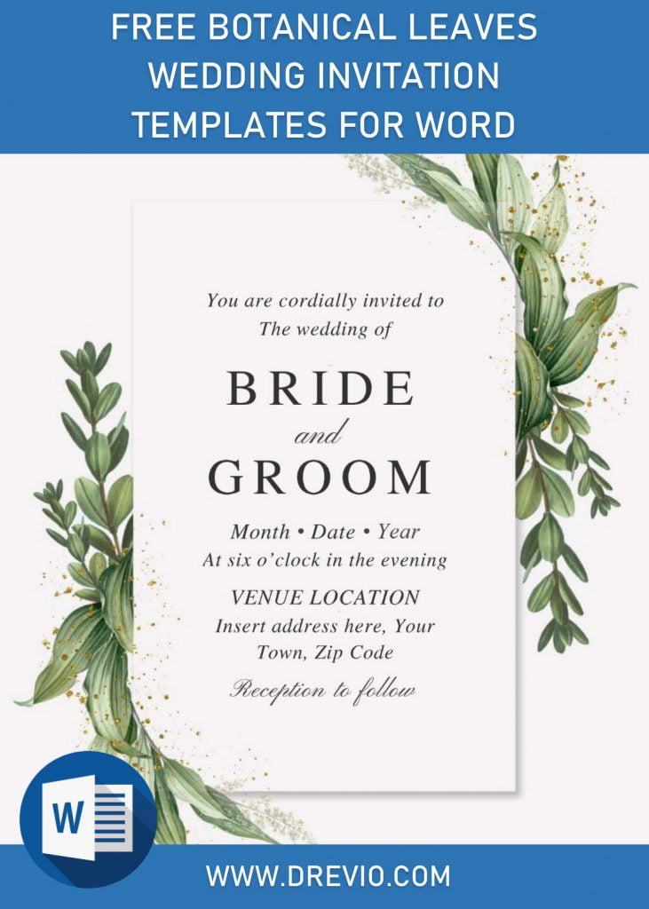 Free Botanical Leaves Wedding Invitation Templates For Word