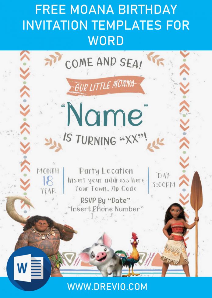 Free Moana Birthday Invitation Templates For Word - Drevio : Free And ...