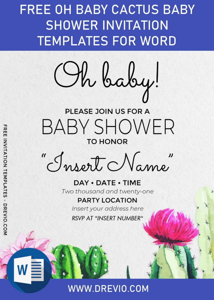Free Oh Baby Cactus Baby Shower Invitation Templates For Word