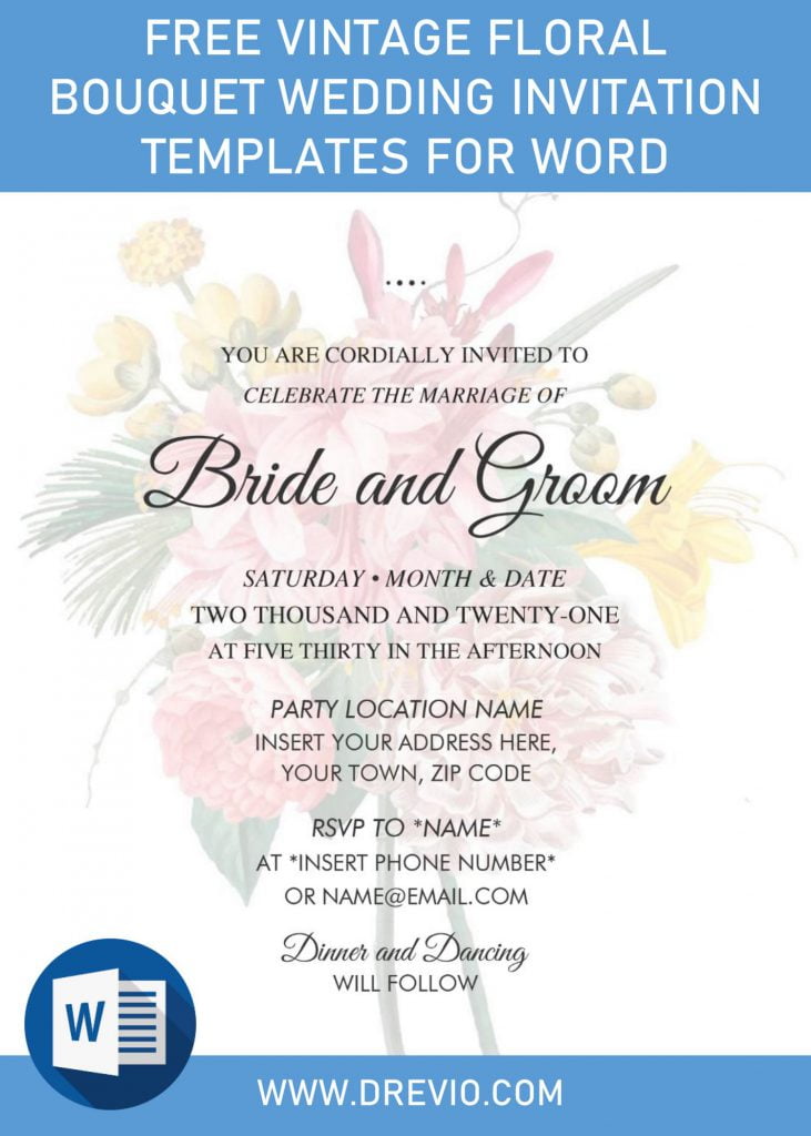 Free Vintage Floral Bouquet Wedding Invitation Templates For Word