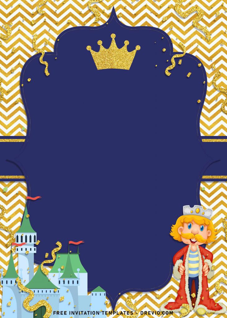 10+ Gold Glitter Prince Themed Birthday Invitation Templates For Your Birthday Party and has cute cartoon prince castle