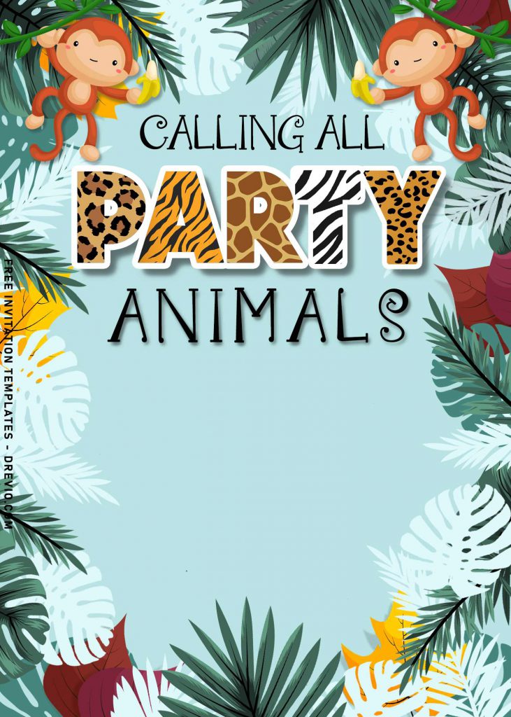 10+ Best Party Animals Invitation Templates For Kids Birthday Party and has jungle inspired background