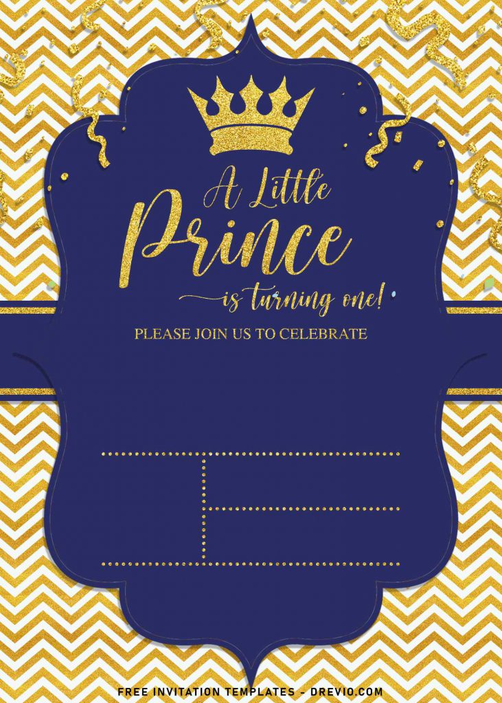 10+ Gold Glitter Prince Themed Birthday Invitation Templates For Your Birthday Party and has a little prince text