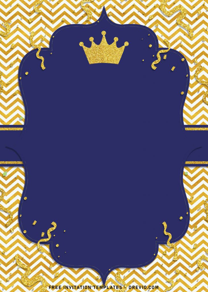 10+ Gold Glitter Prince Themed Birthday Invitation Templates For Your Birthday Party and has navy blue text box