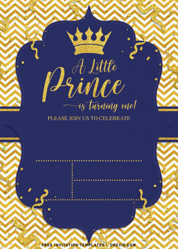 10+ Gold Glitter Prince Themed Birthday Invitation Templates For Your Birthday Party and has gold glitter confetti