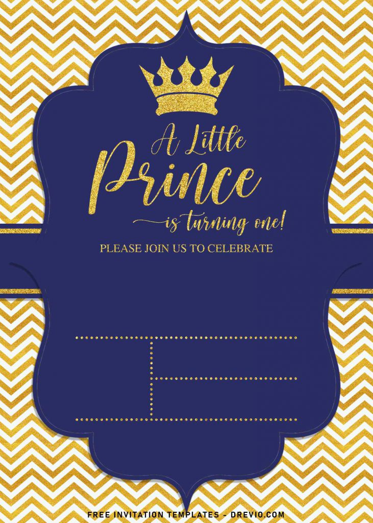 10+ Gold Glitter Prince Themed Birthday Invitation Templates For Your Birthday Party and has sparkling gold glitter chevron background