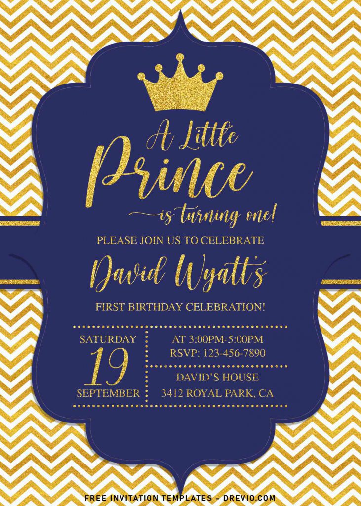 10+ Gold Glitter Prince Themed Birthday Invitation Templates For Your Birthday Party