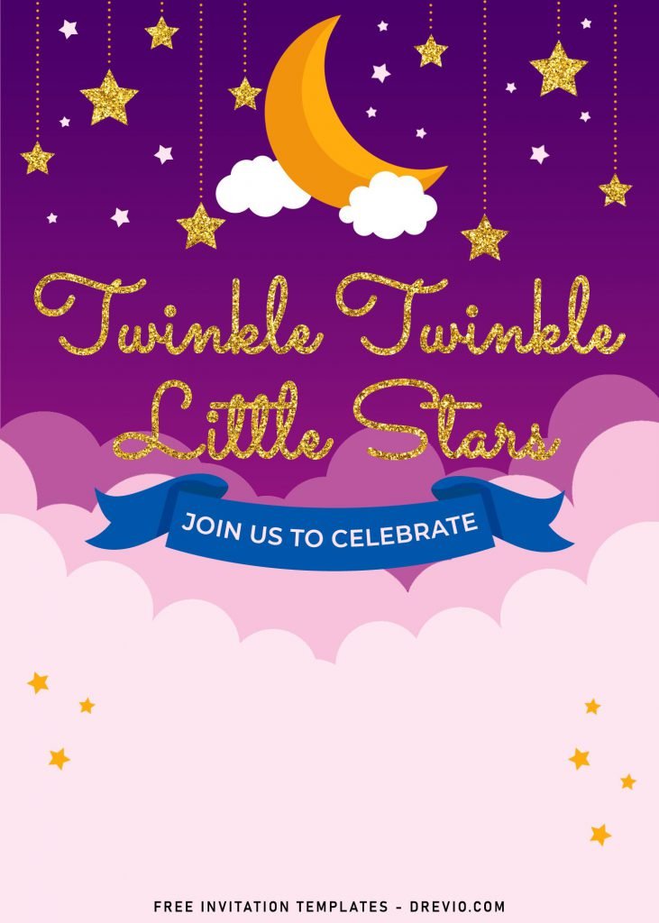 10+ Cute Twinkle Twinkle Little Stars Birthday Invitation Templates For Boys And Girls and has sparkling gold glitter text 