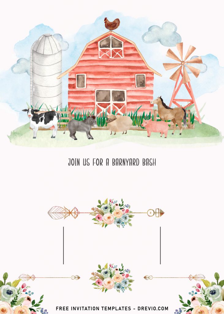 11+ Farm Animals Birthday Invitation Templates For Your Kid's Upcoming Birthday and has Silo And Wooden Fences 