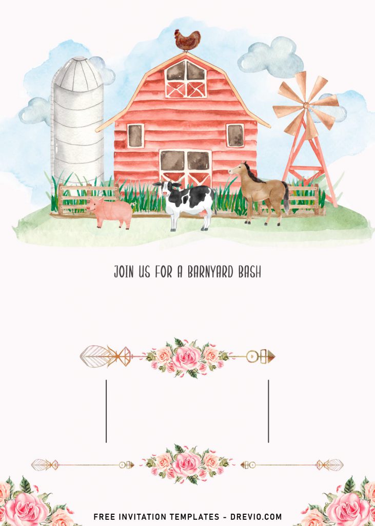 11+ Farm Animals Birthday Invitation Templates For Your Kid's Upcoming Birthday and has watercolor cloud and stunning floral border