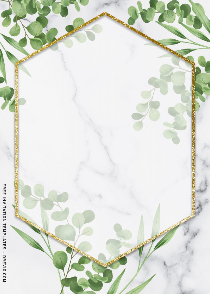 7+ Beautiful Greenery Wedding Invitation Templates and has white and a slightly black vein marble background
