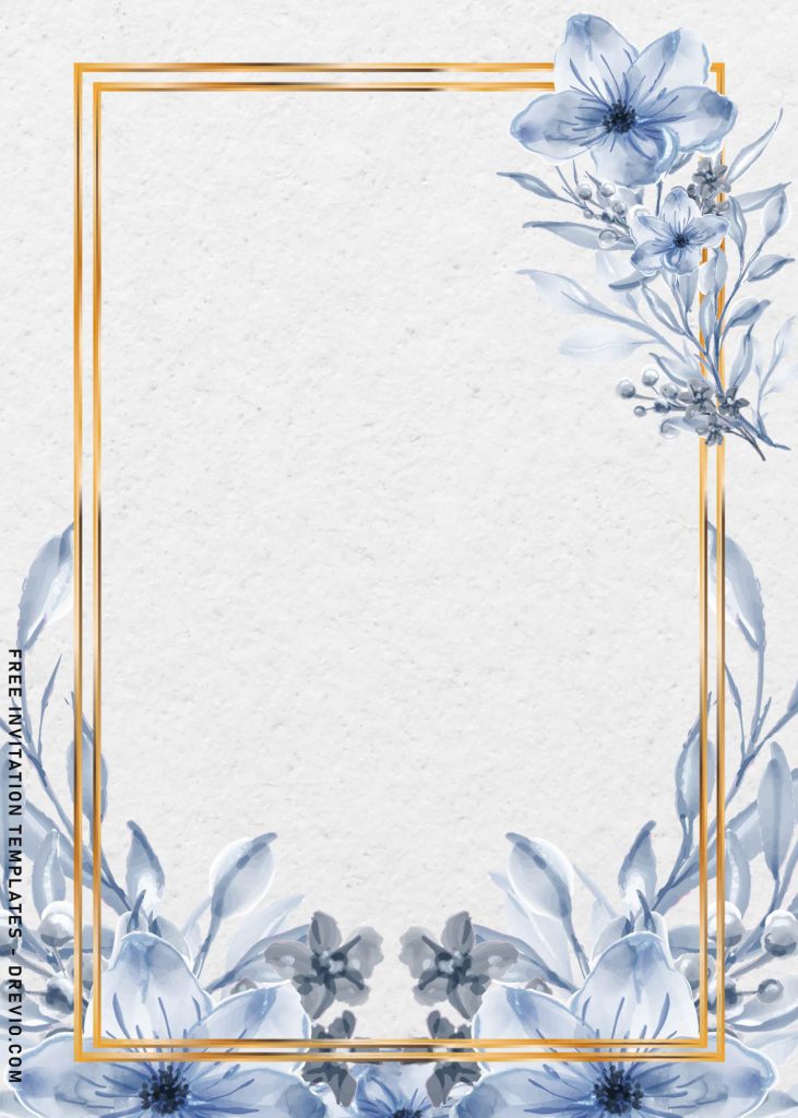 9+ Stunning Blue Floral Wedding Invitation Templates and has metallic gold frame