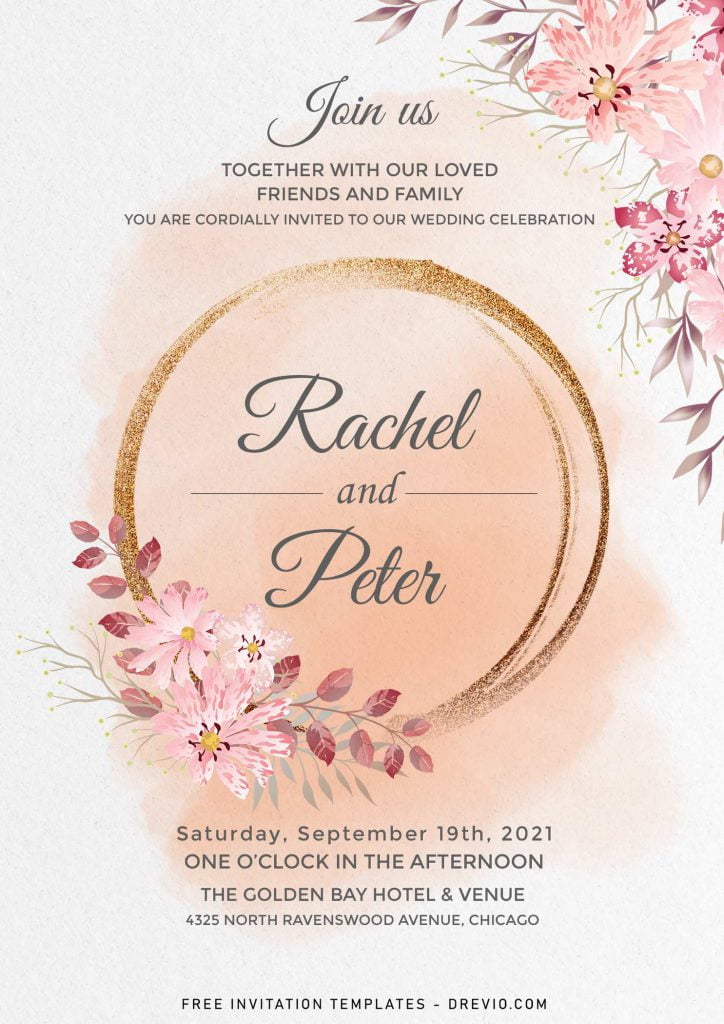 7+ Beautiful Wedding Invitation Templates With Blush Pink Floral And Stunning Gold Frame