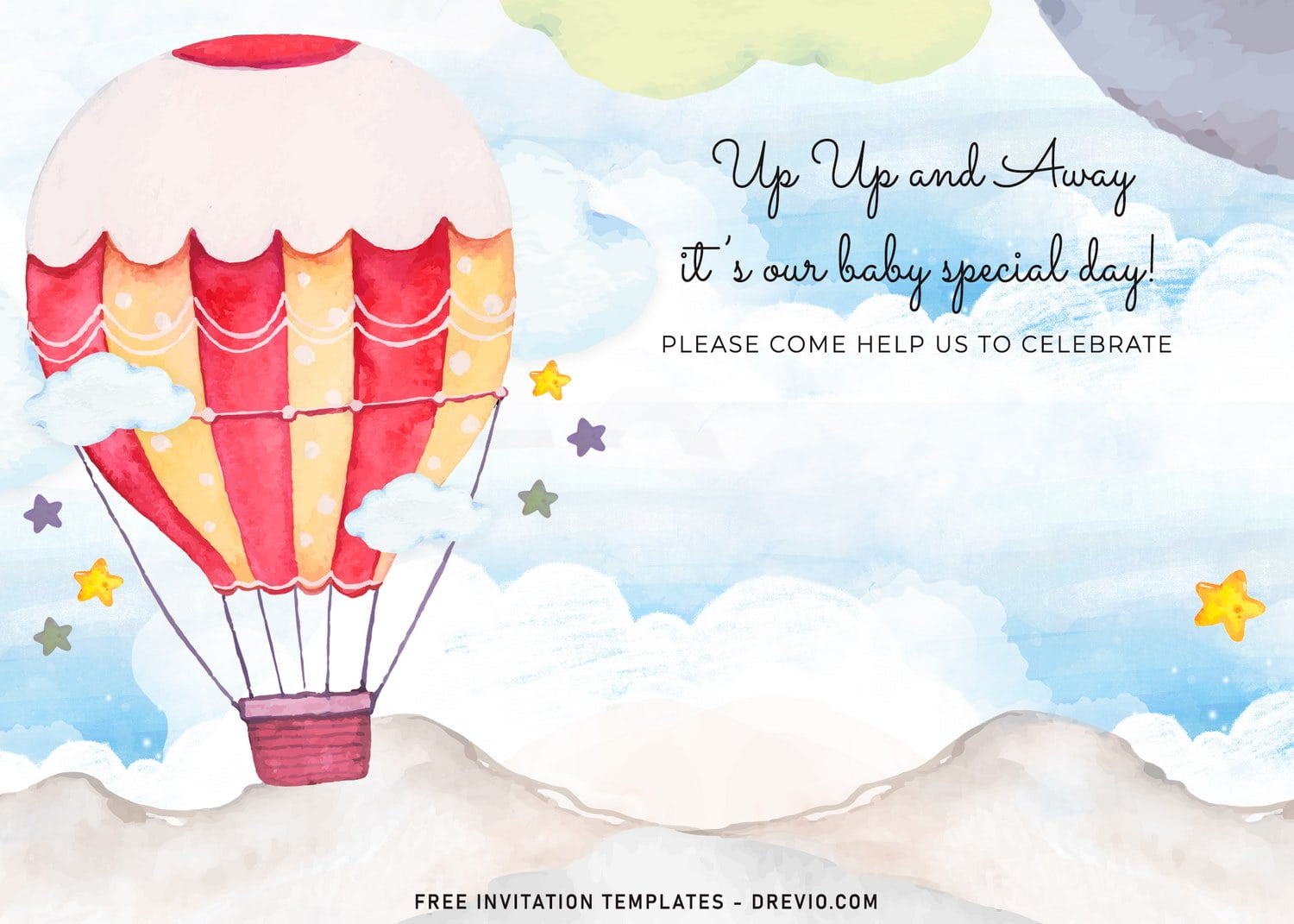 7 Watercolor Hot Air Balloons Birthday Invitation Templates Download Hundreds Free Printable Birthday Invitation Templates