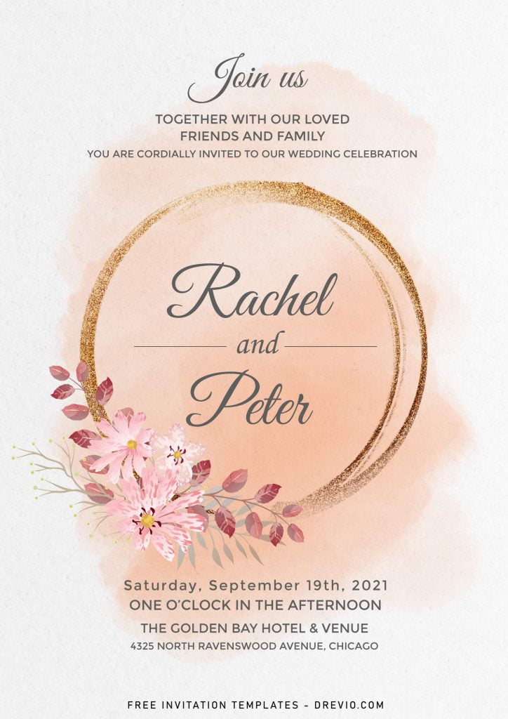 7+ Beautiful Wedding Invitation Templates With Blush Pink Floral And Stunning Gold Frame