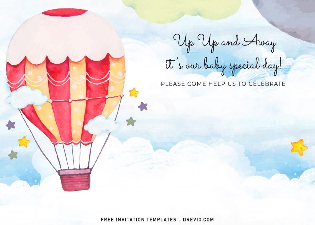 7+ Watercolor Hot Air Balloons Birthday Invitation Templates and has above the sky background
