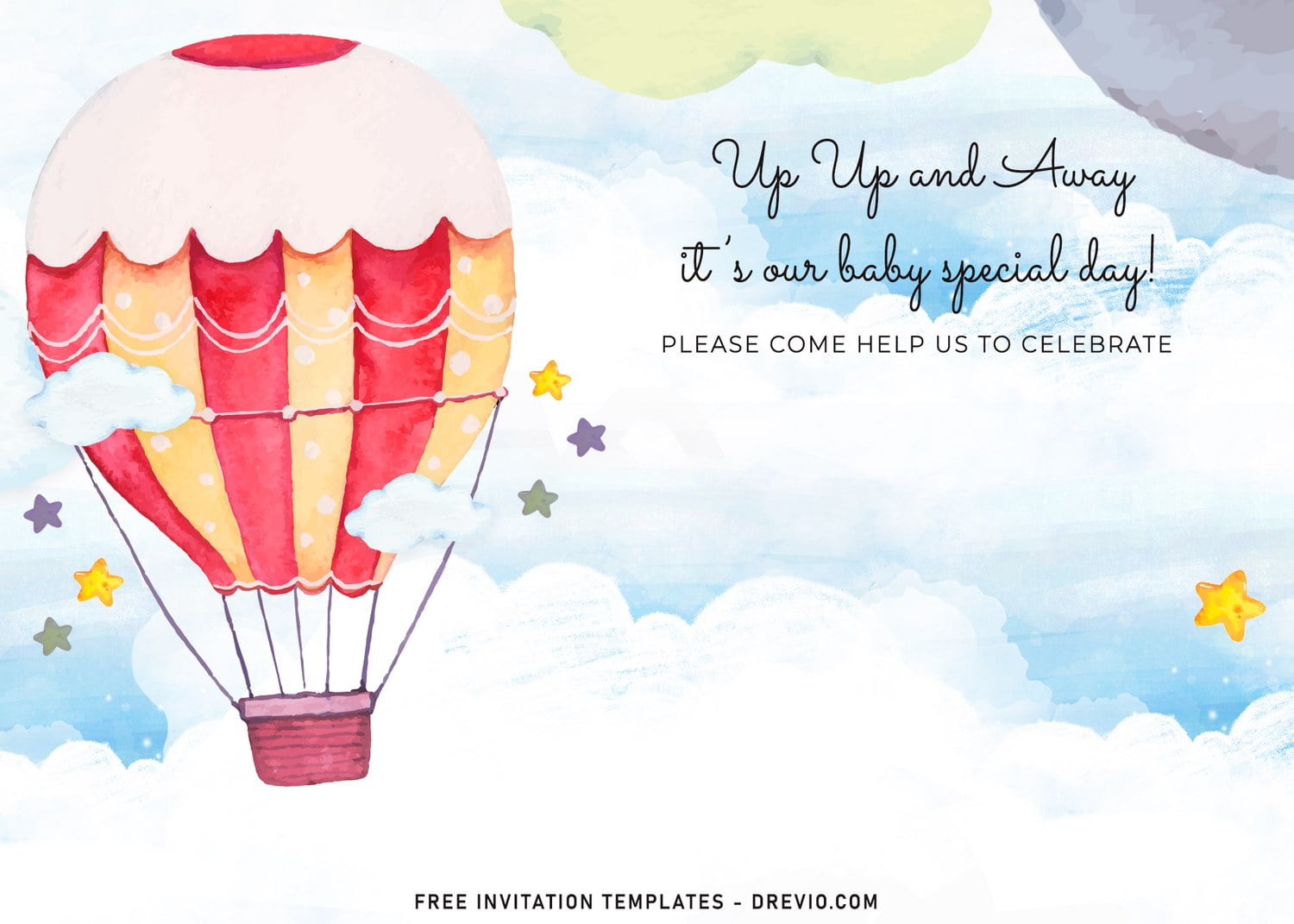 1st Birthday Balloon Birthday Invitation Hot Air Balloon Birthday Party Invitation Travel Invitation Watercolor Hot Air Balloon Invite