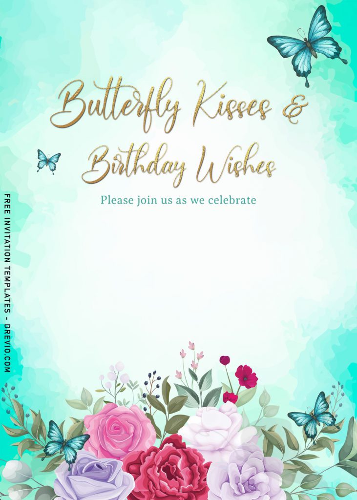 7+ Watercolor Butterfly Birthday Invitation Templates For All Ages and has beautiful roses and magnolia in watercolor finished